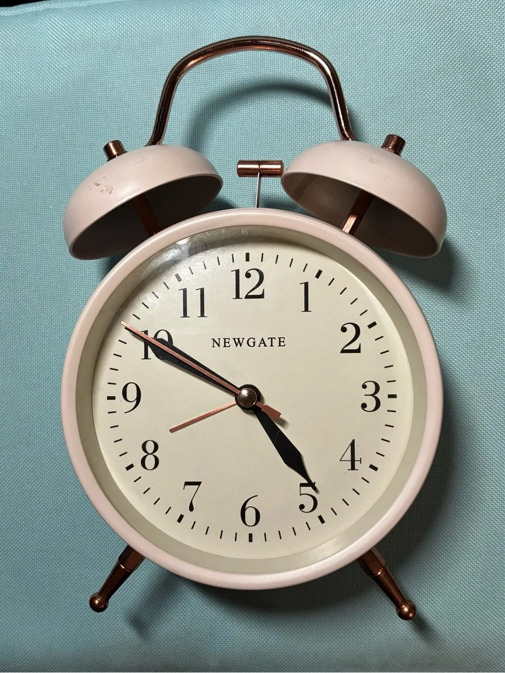 Pink Twin Bell Standing Clock with Rose Gold Accents